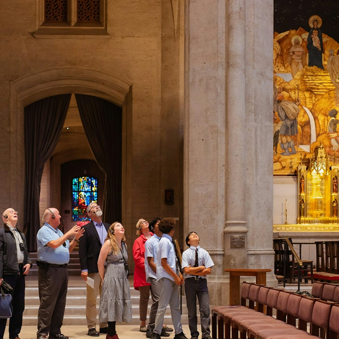 Discover the stunning beauty of Grace Cathedral where guests marvel at intricate stained glass historic art and significant landmarks while learning about San Francisco's rich heritage.